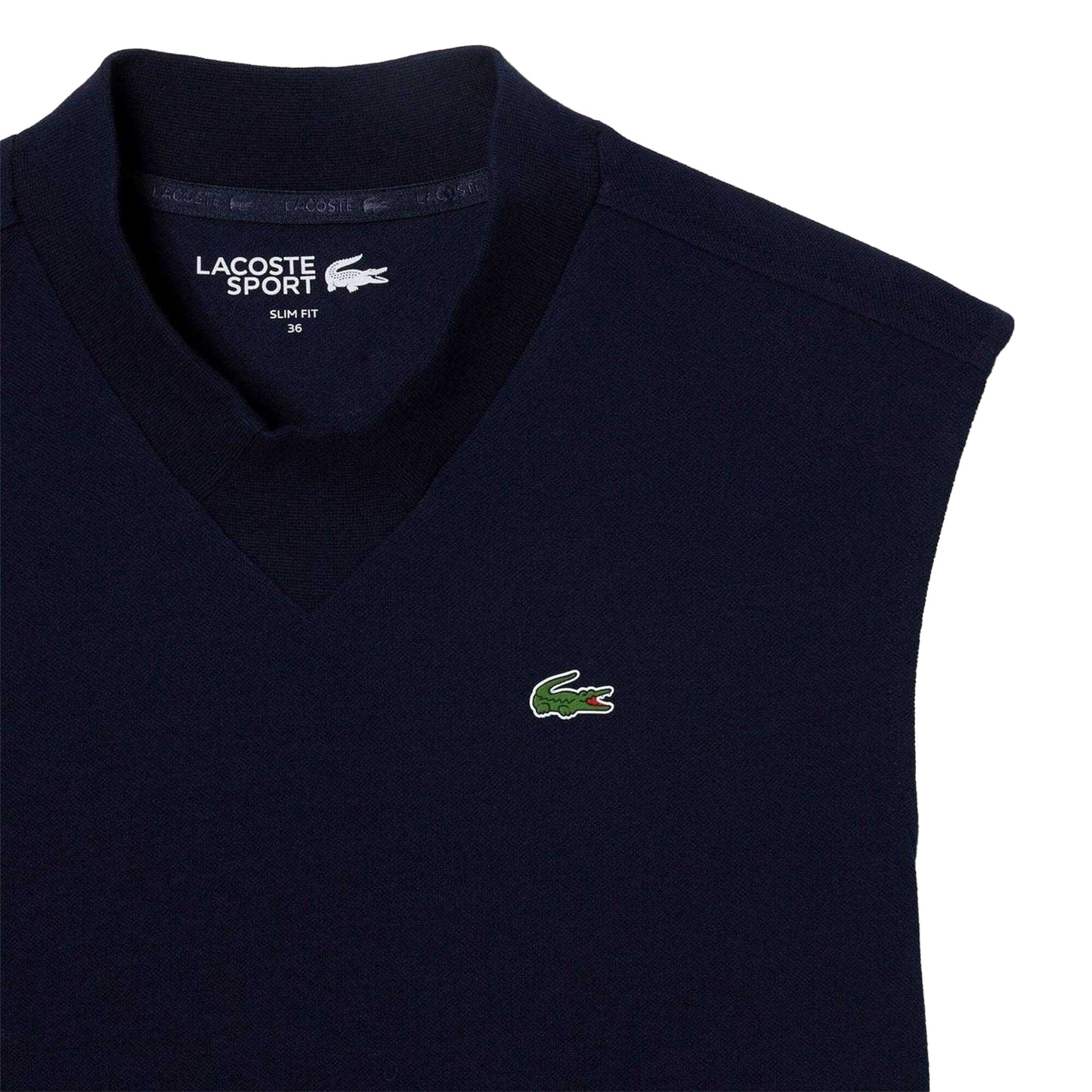 Navy - Side - Lacoste Womens-Ladies Organic Cotton Sleeveless Polo Shirt