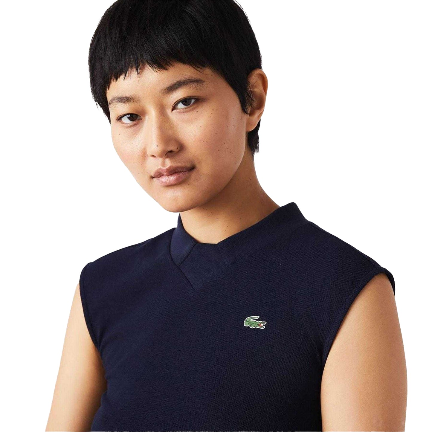 Navy - Lifestyle - Lacoste Womens-Ladies Organic Cotton Sleeveless Polo Shirt