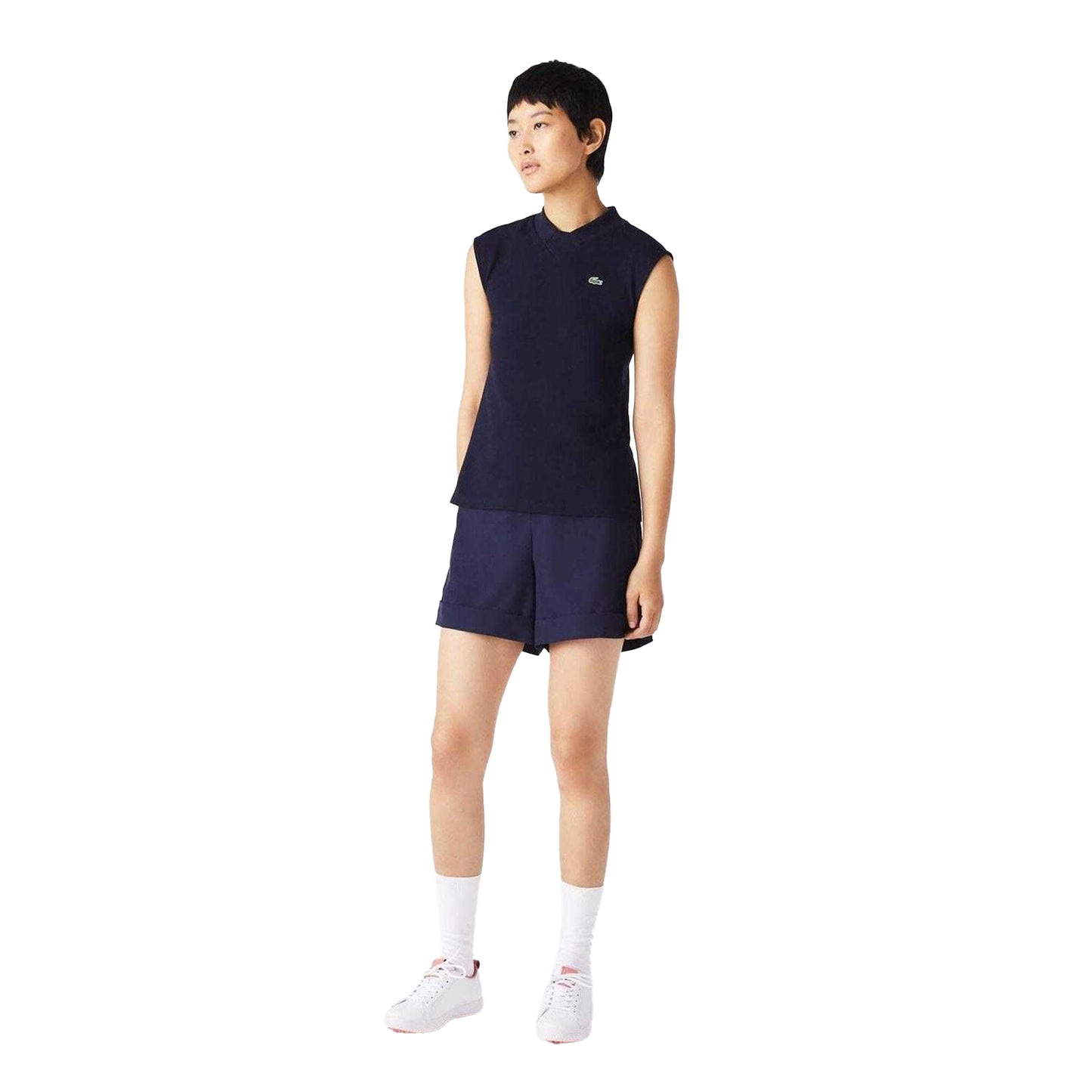 Navy - Pack Shot - Lacoste Womens-Ladies Organic Cotton Sleeveless Polo Shirt