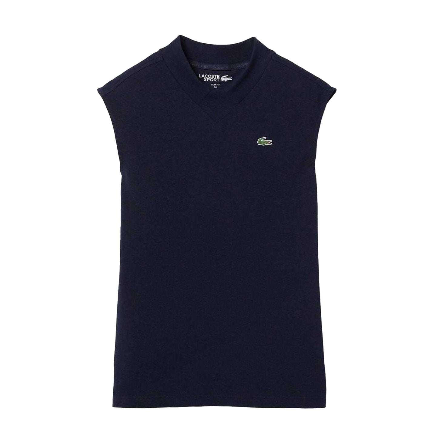 Navy - Front - Lacoste Womens-Ladies Organic Cotton Sleeveless Polo Shirt