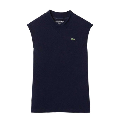 Navy - Front - Lacoste Womens-Ladies Organic Cotton Sleeveless Polo Shirt