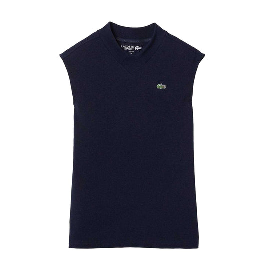 Navy - Front - Lacoste Womens-Ladies Organic Cotton Sleeveless Polo Shirt