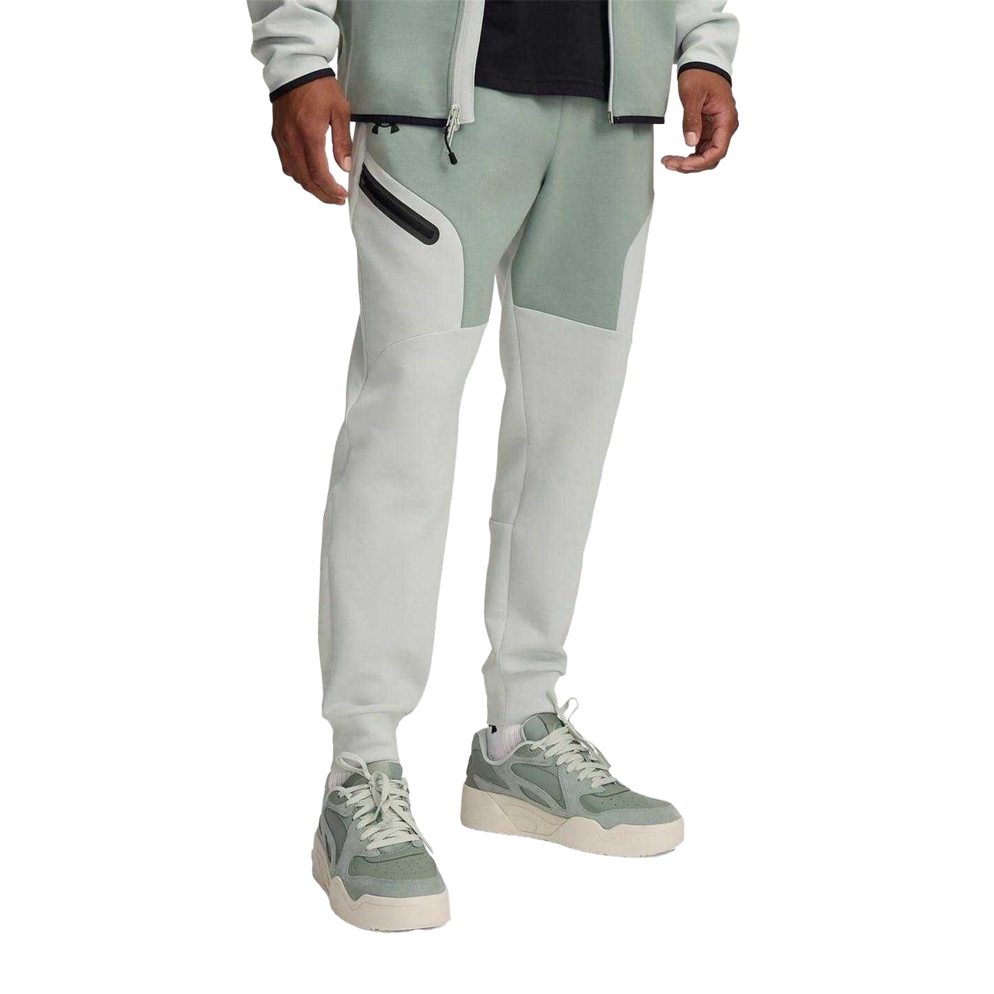 Green-Black - Front - Under Armour Mens Unstoppable Fleece Zip Pocket Joggers