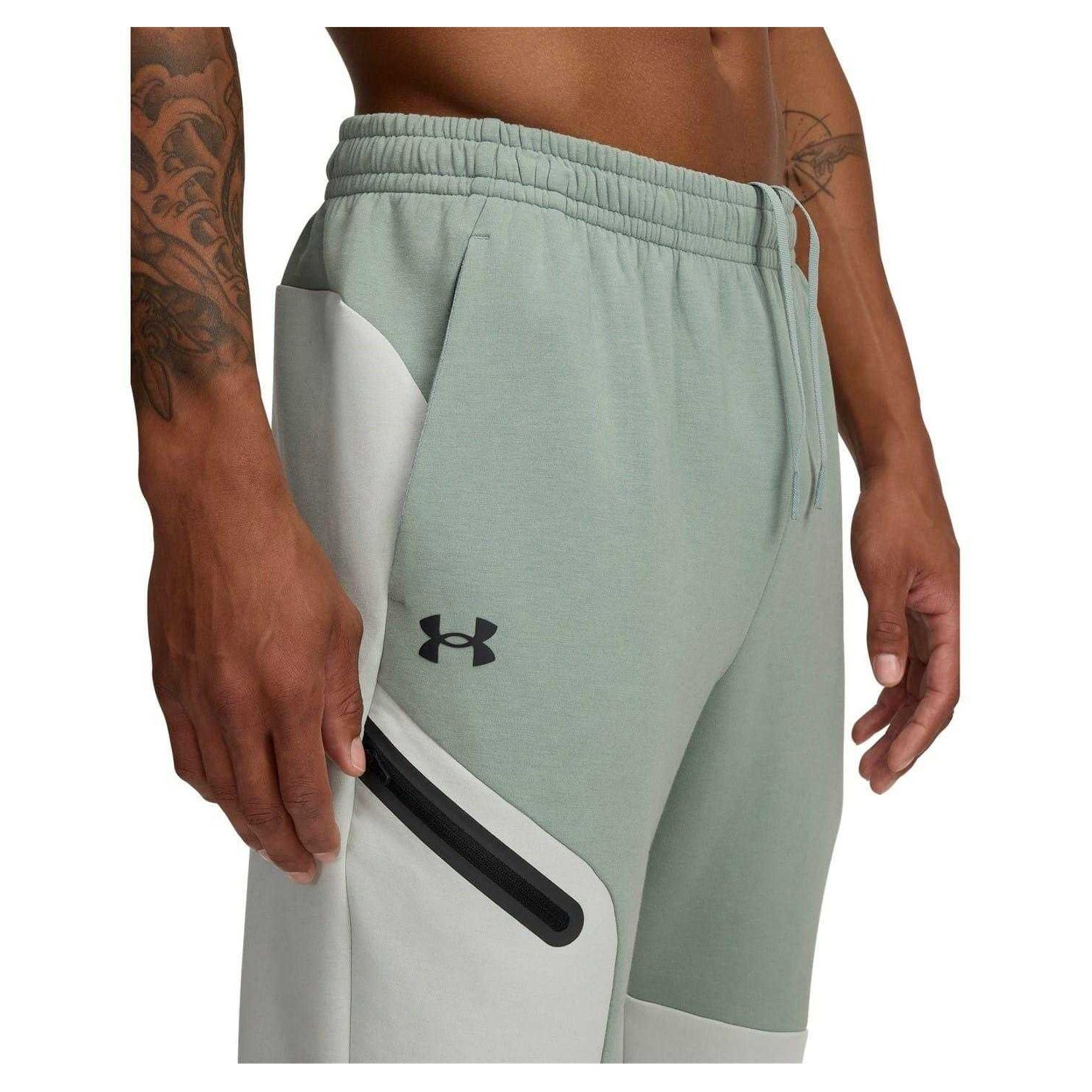 Green-Black - Side - Under Armour Mens Unstoppable Fleece Zip Pocket Joggers
