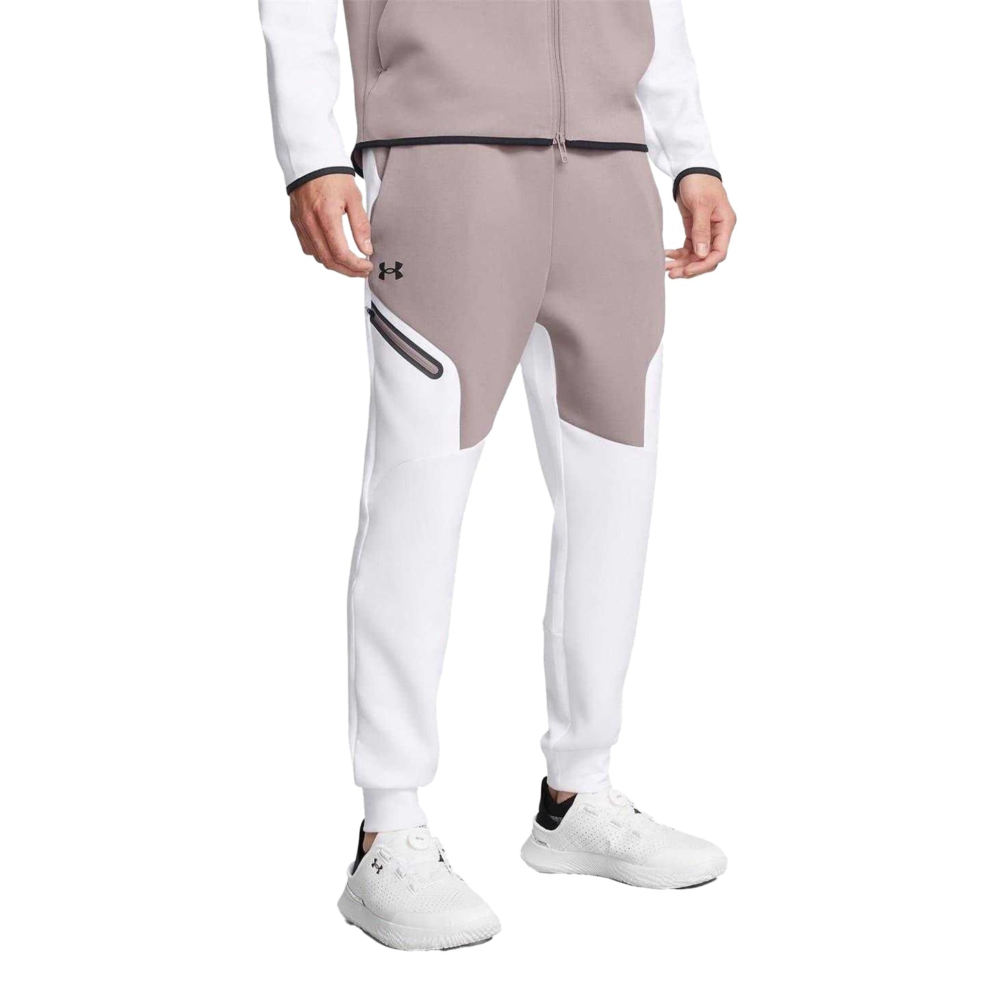 Grey - Side - Under Armour Mens Unstoppable Fleece Zip Pocket Joggers
