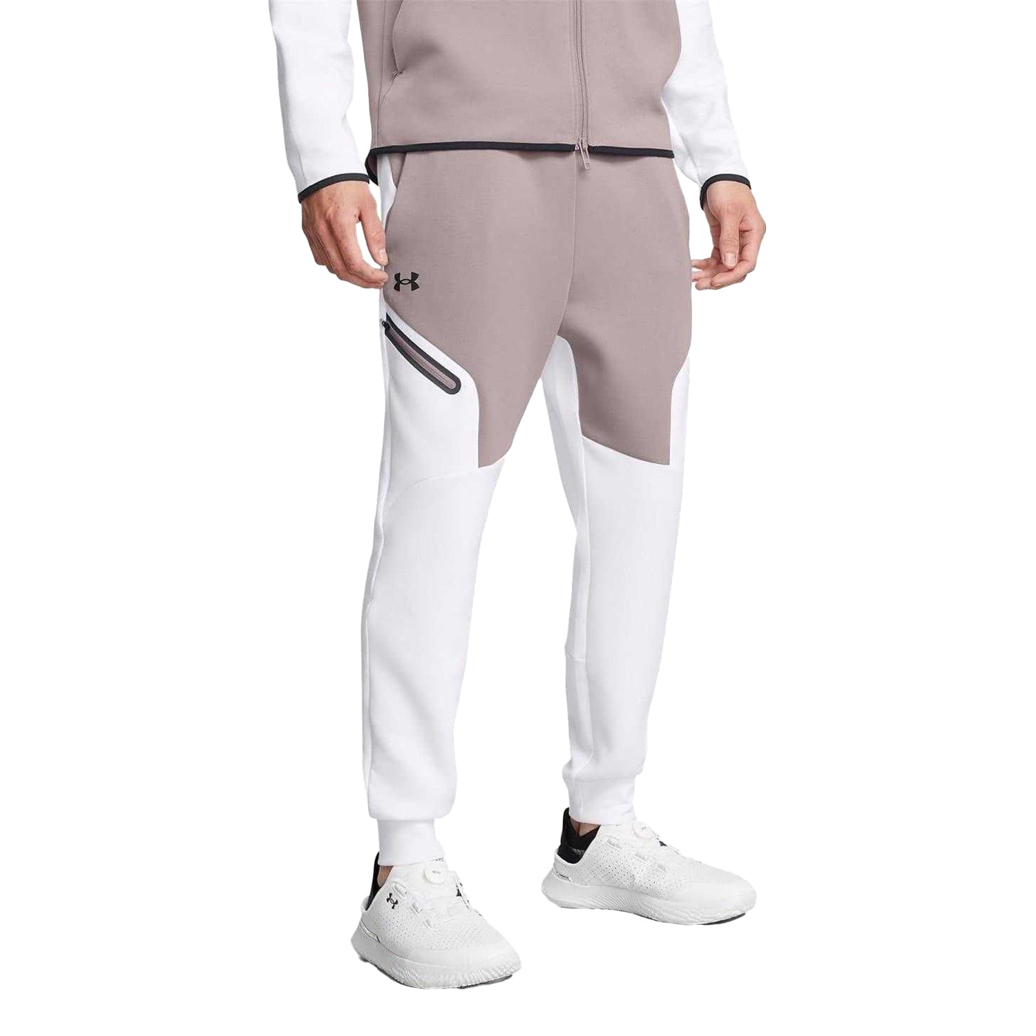 Grey - Side - Under Armour Mens Unstoppable Fleece Zip Pocket Joggers