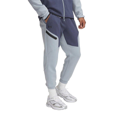 Grey-Blue-Black - Front - Under Armour Mens Unstoppable Fleece Zip Pocket Joggers