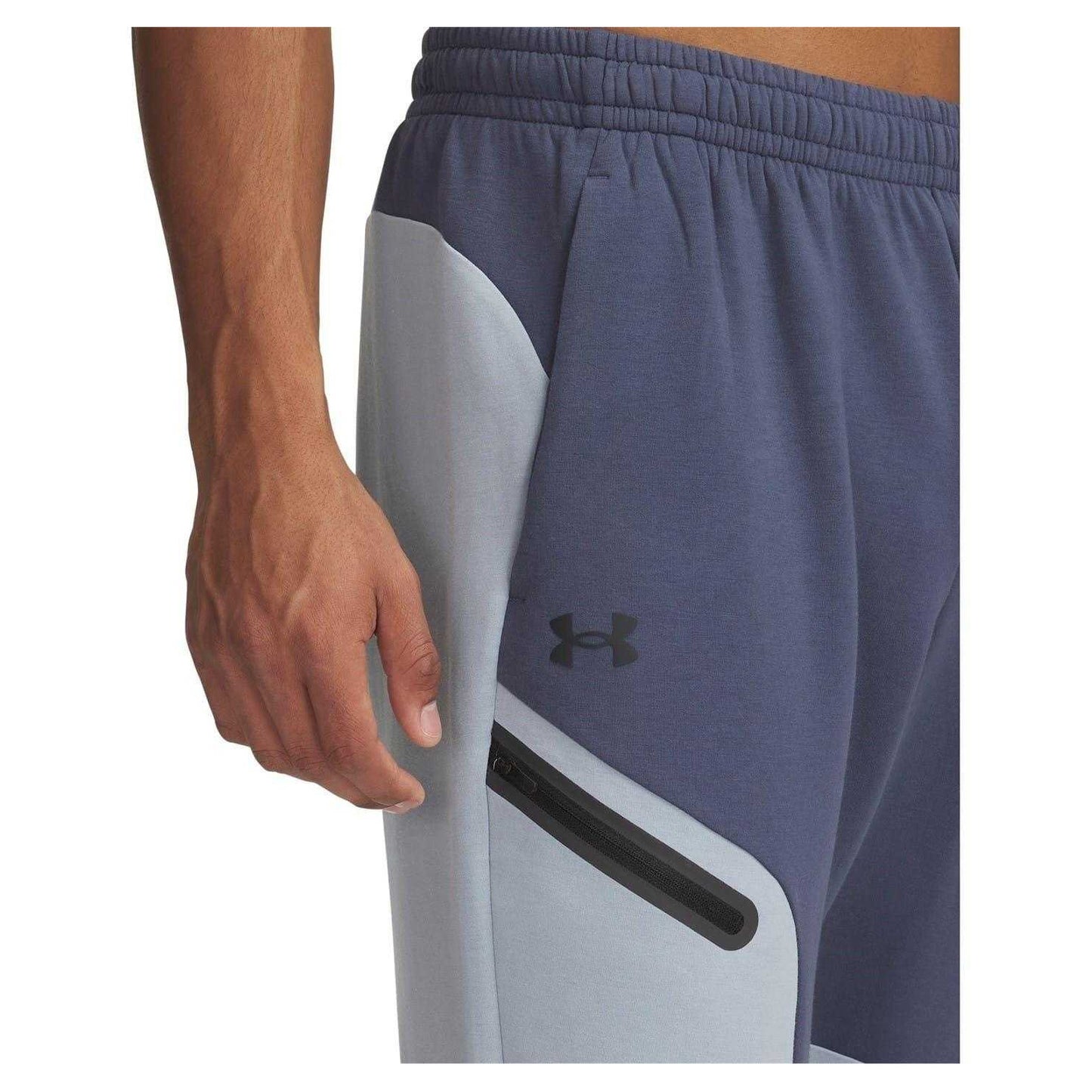 Grey-Blue-Black - Side - Under Armour Mens Unstoppable Fleece Zip Pocket Joggers