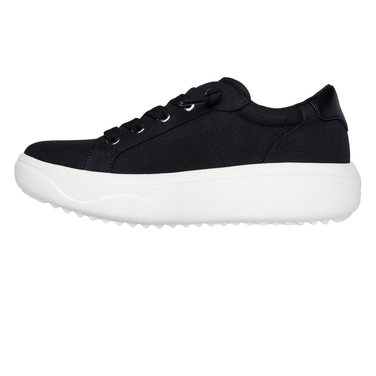Black - Back - Skechers Womens-Ladies Popupsmax Canvas Platform Trainers