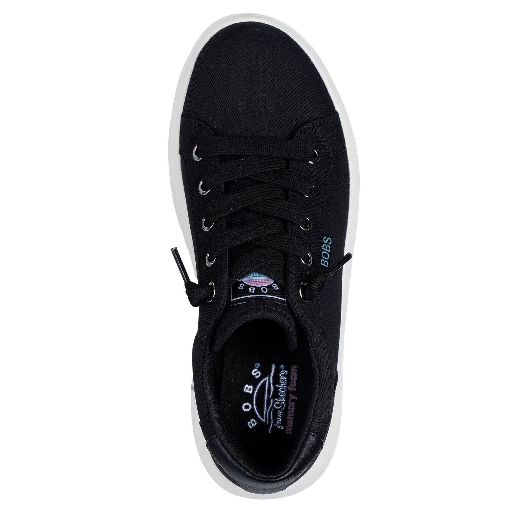 Black - Side - Skechers Womens-Ladies Popupsmax Canvas Platform Trainers