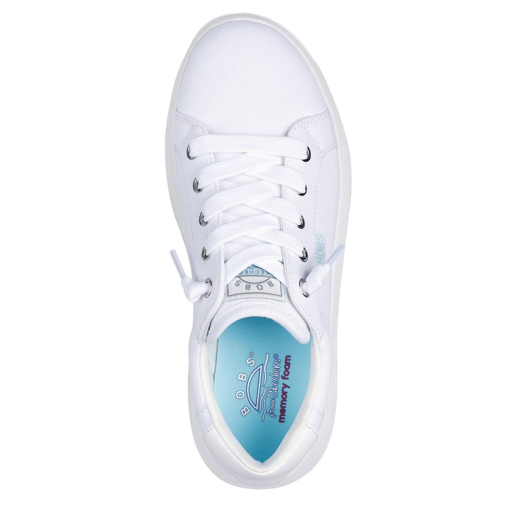 White - Side - Skechers Womens-Ladies Popupsmax Canvas Platform Trainers