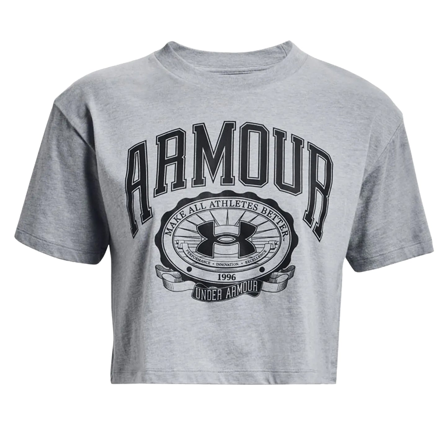 Grey - Front - Under Armour Womens-Ladies Collegiate Short-Sleeved Crop T-Shirt