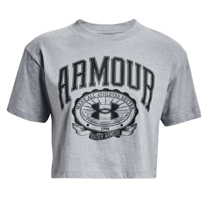 Grey - Front - Under Armour Womens-Ladies Collegiate Short-Sleeved Crop T-Shirt