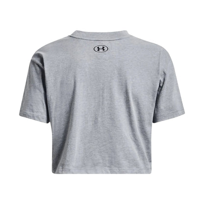 Grey - Back - Under Armour Womens-Ladies Collegiate Short-Sleeved Crop T-Shirt