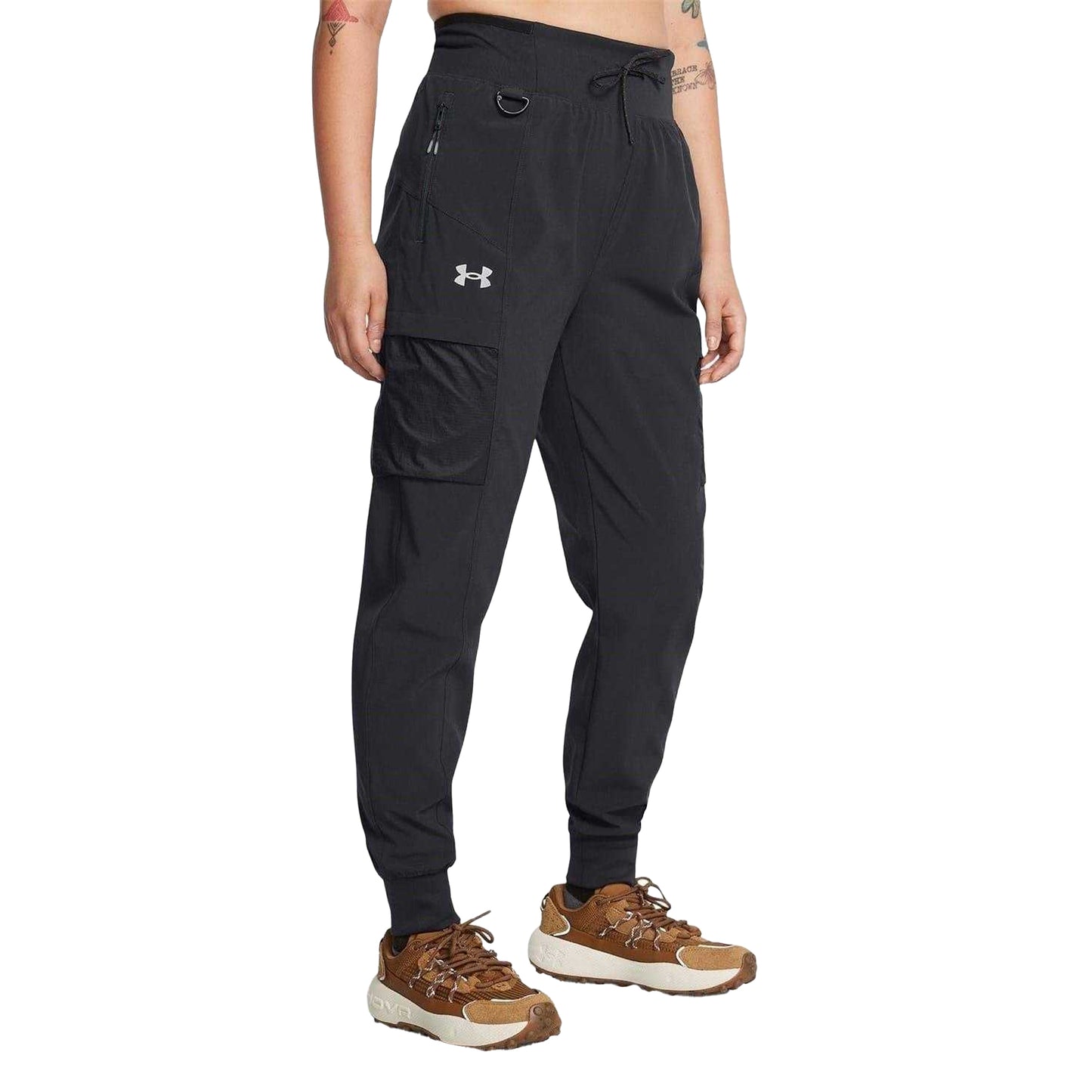 Dark Grey - Side - Under Armour Womens-Ladies Trail Run Side Pocket Joggers