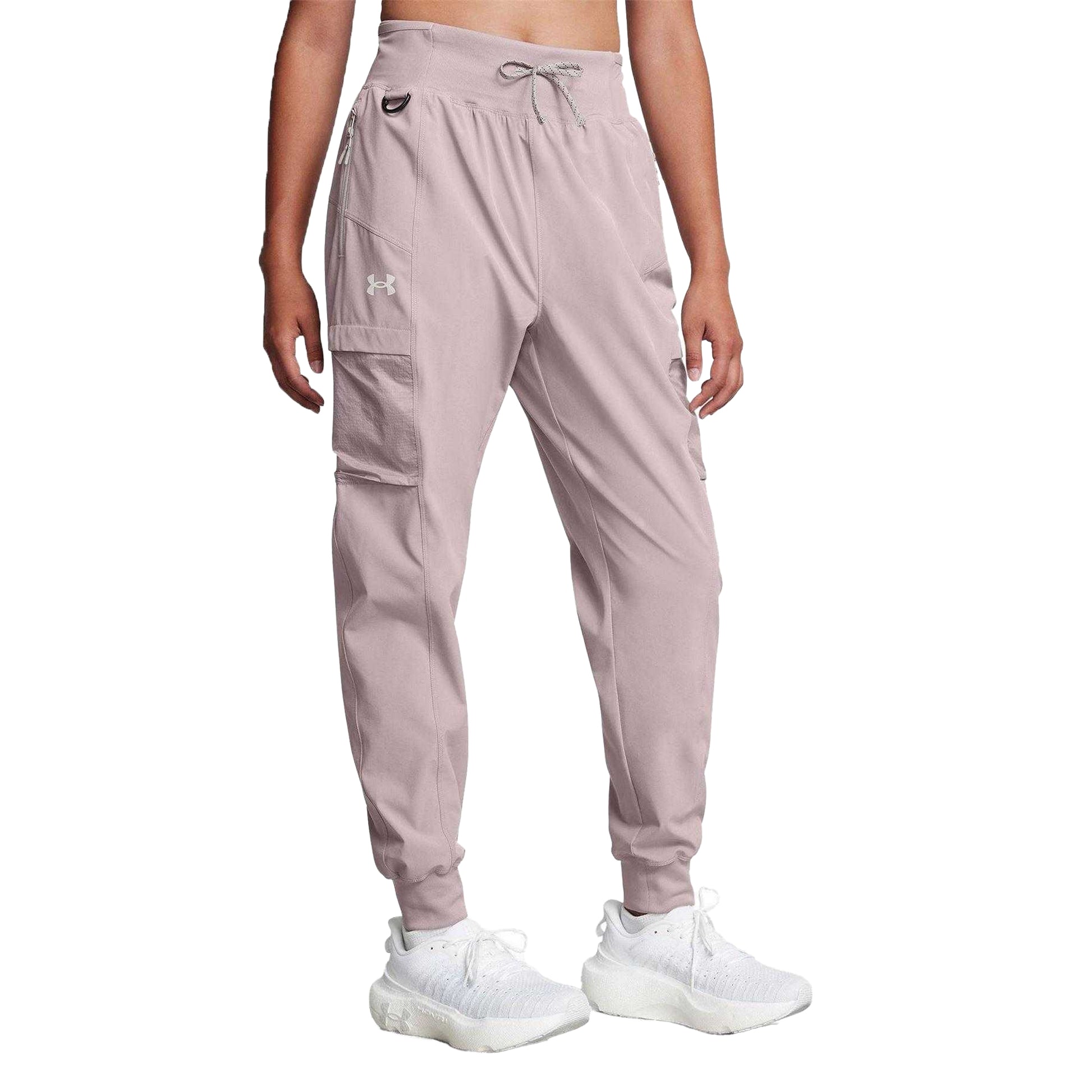 Grey - Side - Under Armour Womens-Ladies Trail Run Side Pocket Joggers
