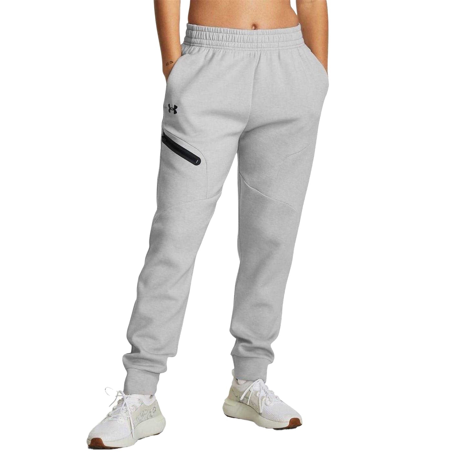 Grey - Side - Under Armour Womens-Ladies Unstoppable Fleece Athletic Joggers