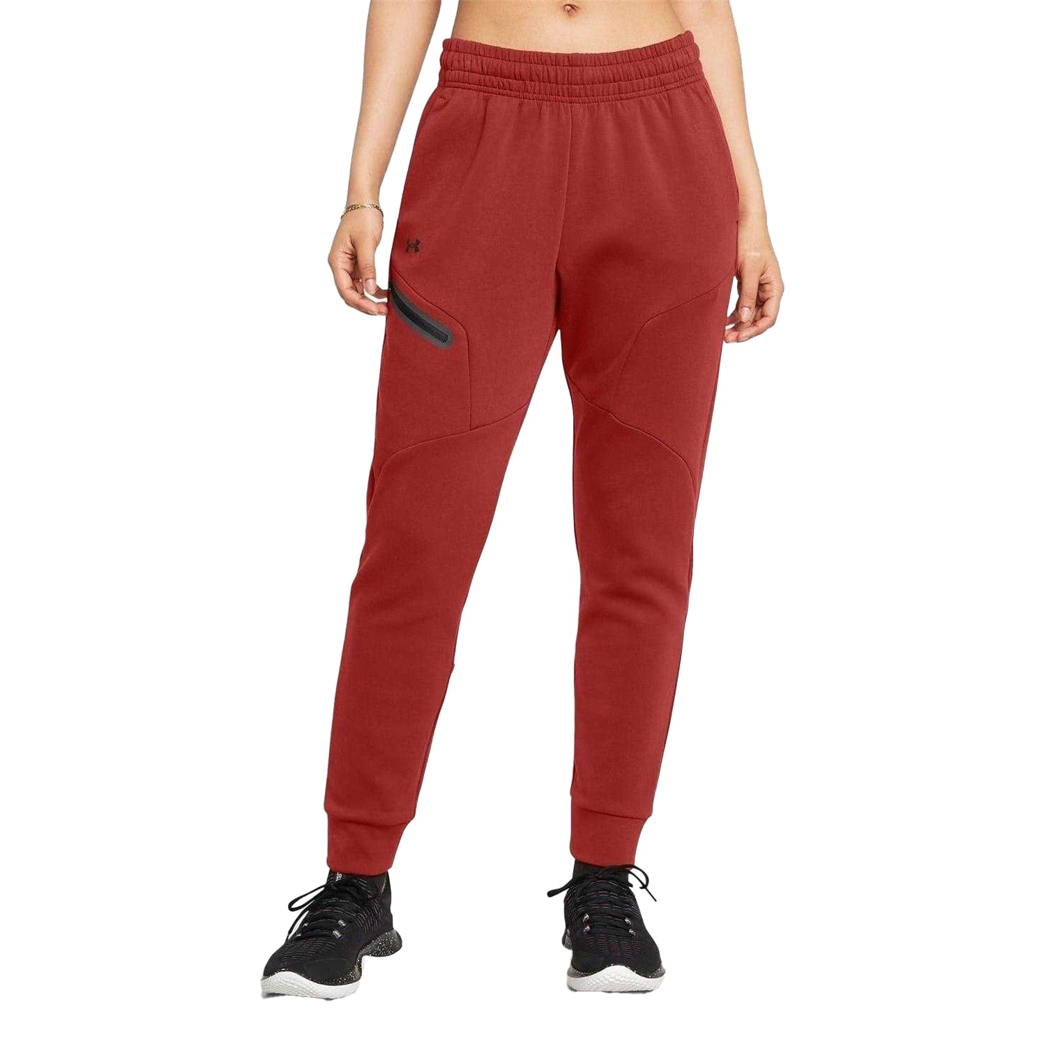 Orange - Side - Under Armour Womens-Ladies Unstoppable Fleece Athletic Joggers
