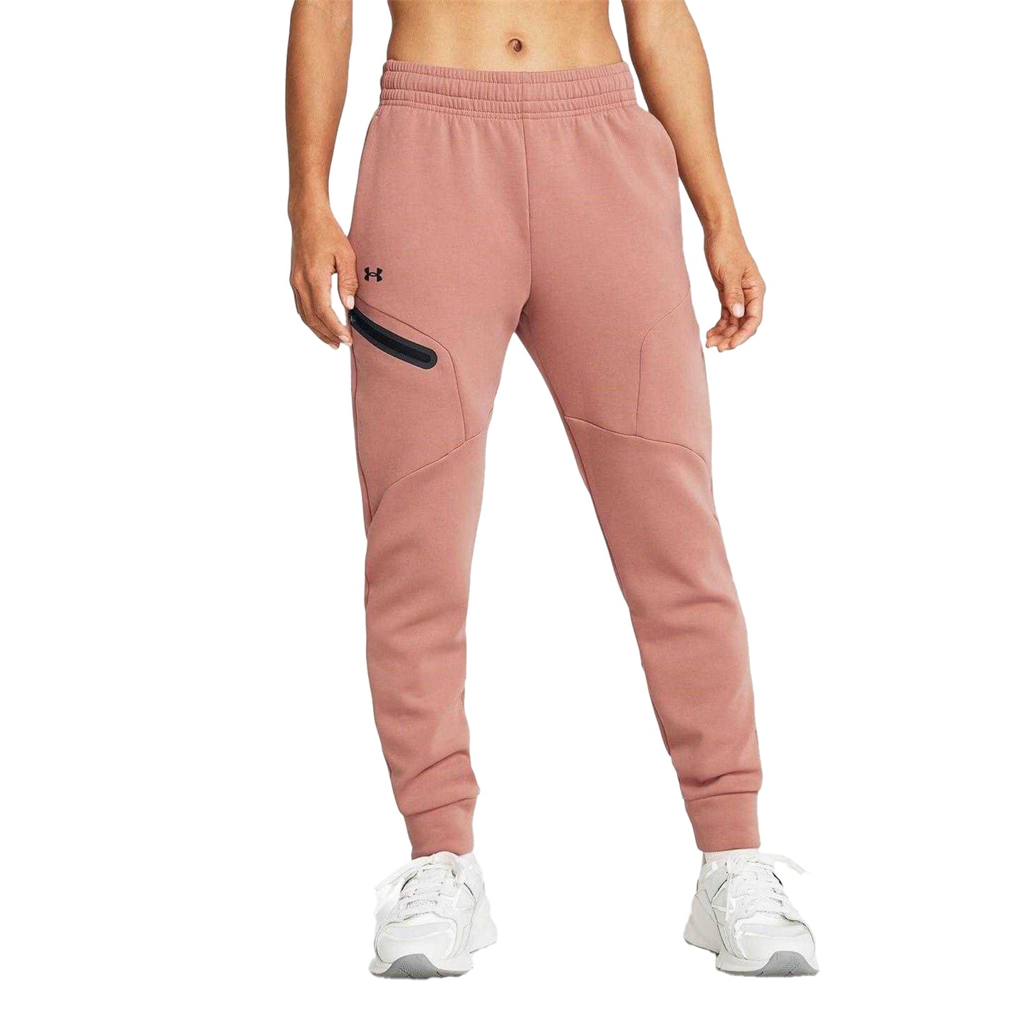 Pink - Side - Under Armour Womens-Ladies Unstoppable Fleece Athletic Joggers