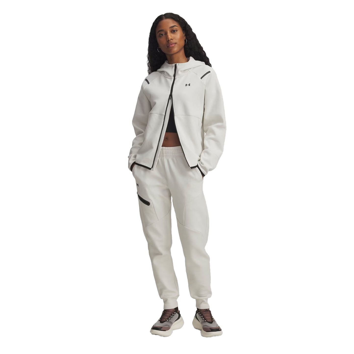 White - Side - Under Armour Womens-Ladies Unstoppable Fleece Athletic Joggers