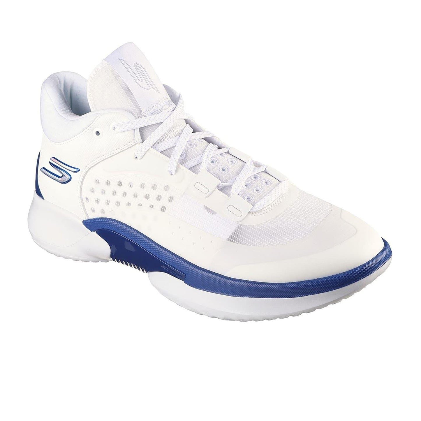 White-Blue - Pack Shot - Skechers Mens Resagrip Speckle Basketball Trainers