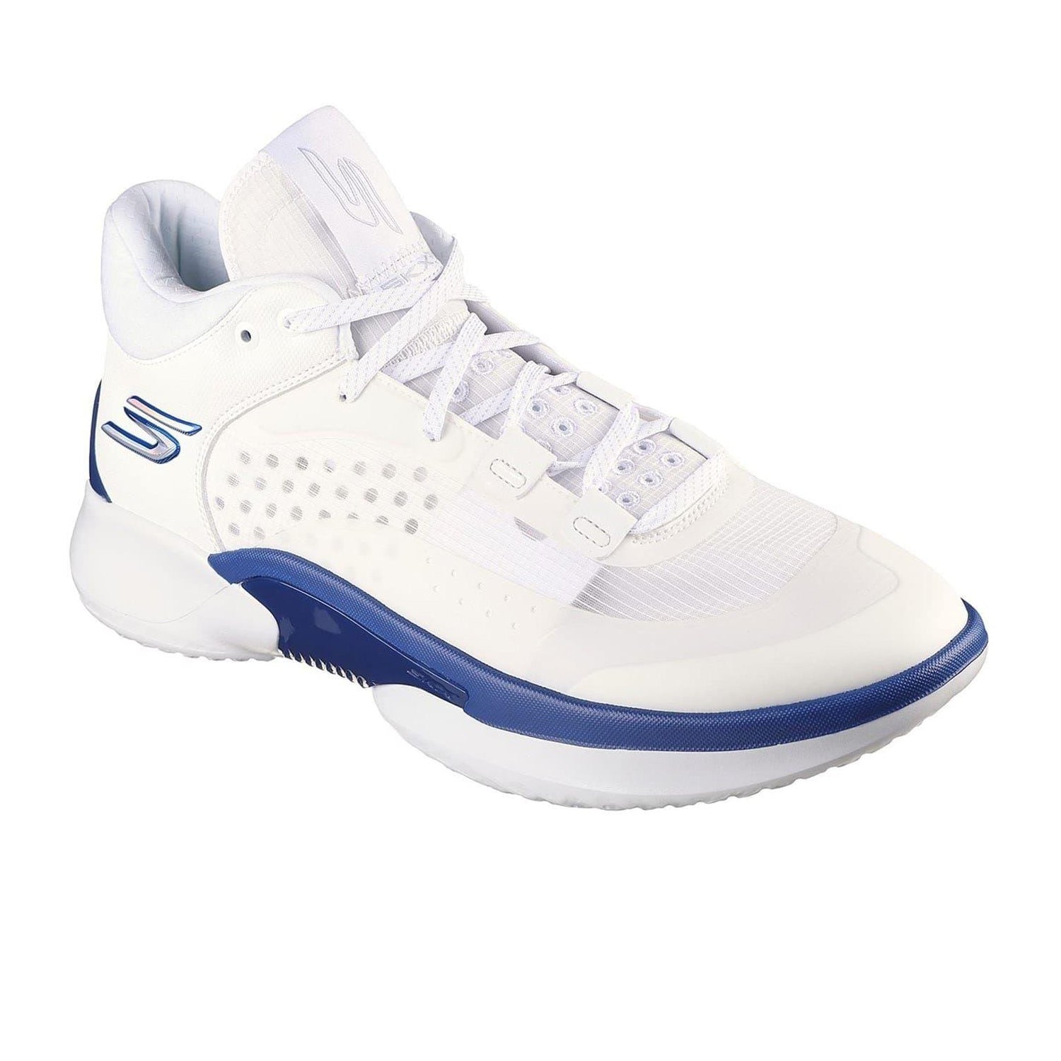 White-Blue - Pack Shot - Skechers Mens Resagrip Speckle Basketball Trainers