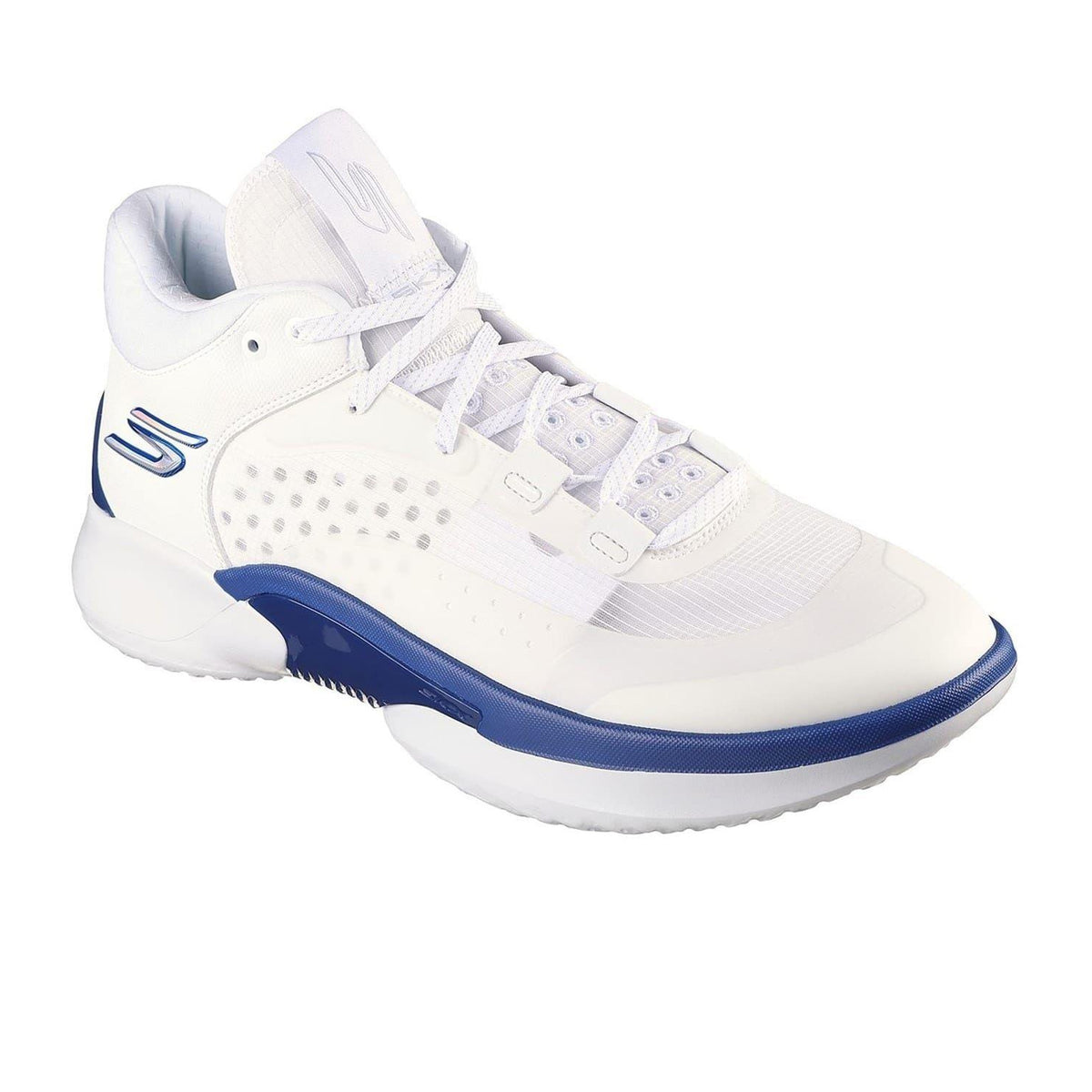 White-Blue - Pack Shot - Skechers Mens Resagrip Speckle Basketball Trainers