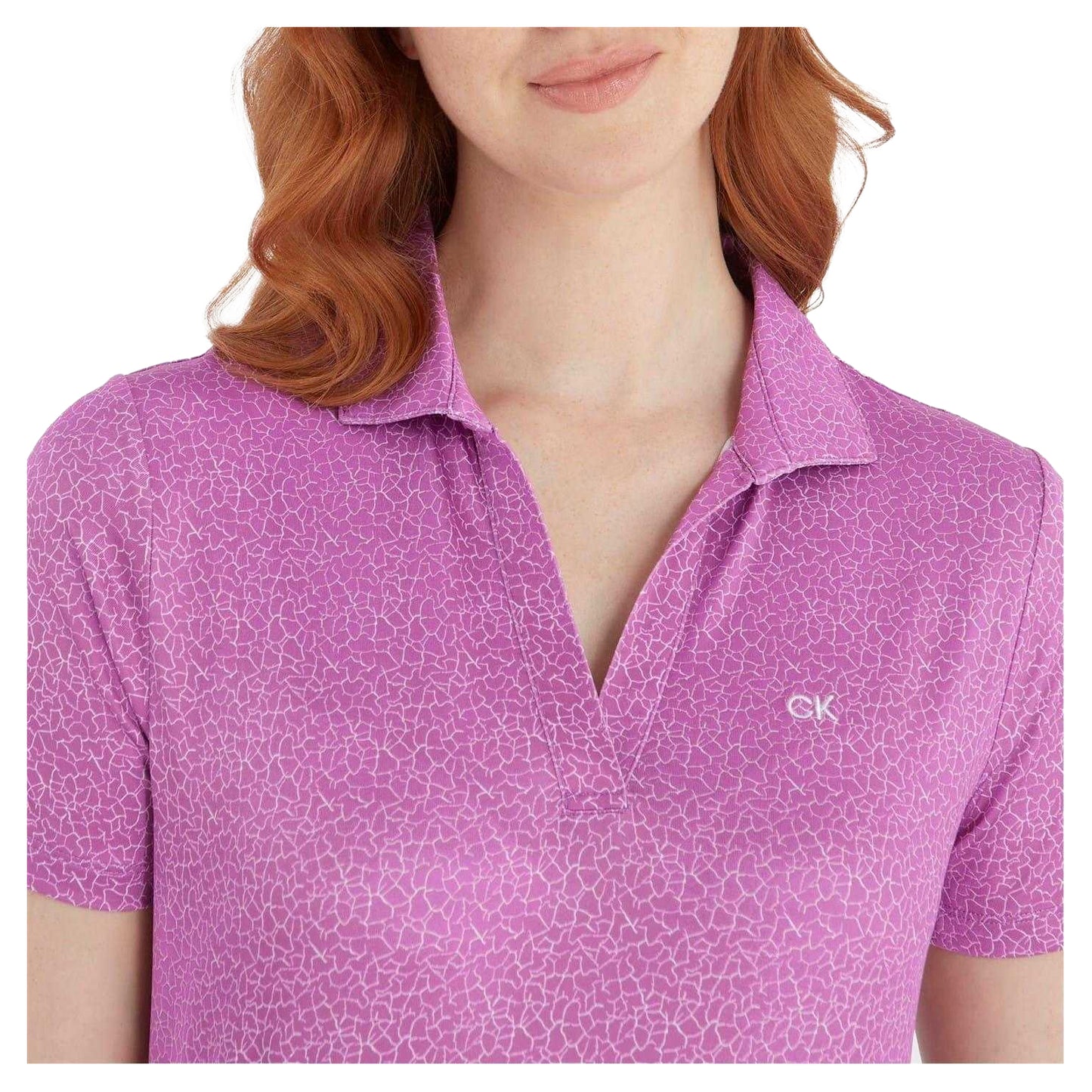 Orchid-White - Side - Calvin Klein Womens-Ladies Cracked Effect Golf Polo Shirt