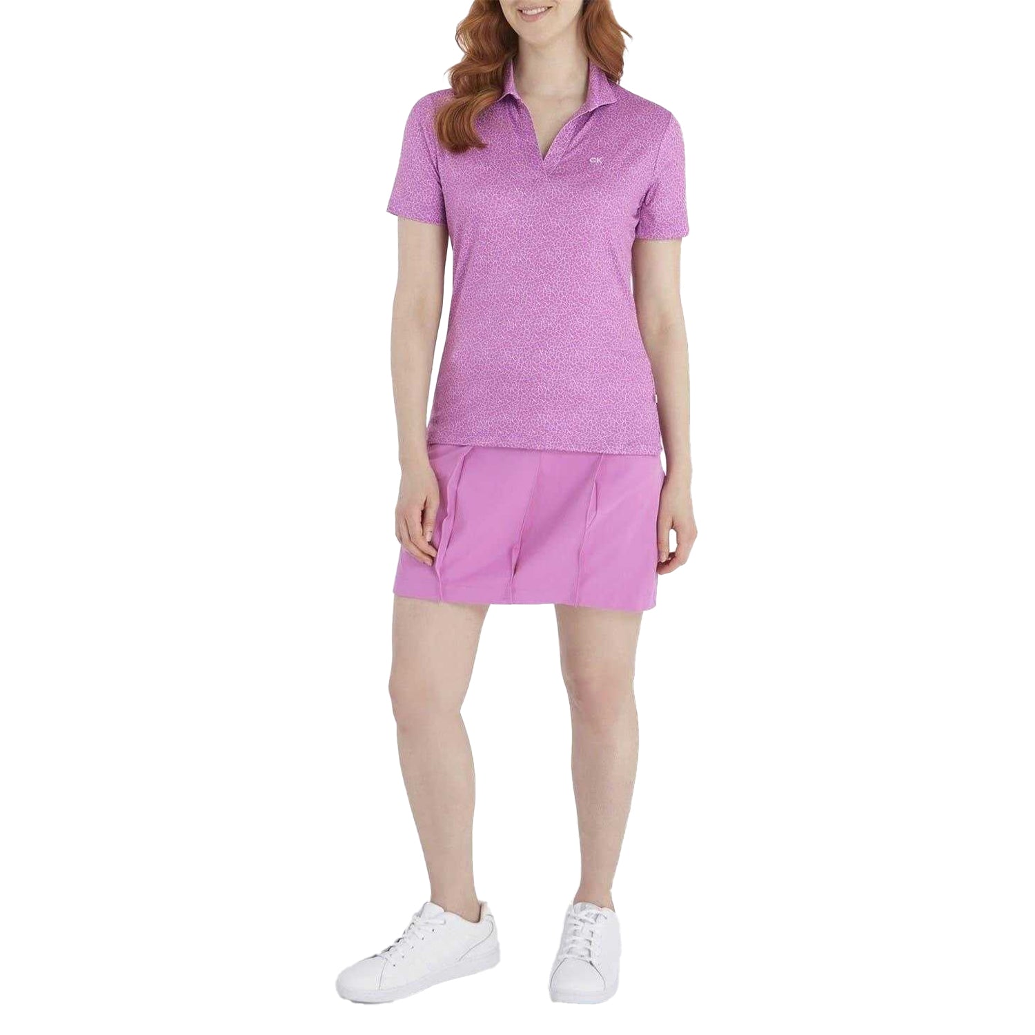 Orchid-White - Pack Shot - Calvin Klein Womens-Ladies Cracked Effect Golf Polo Shirt