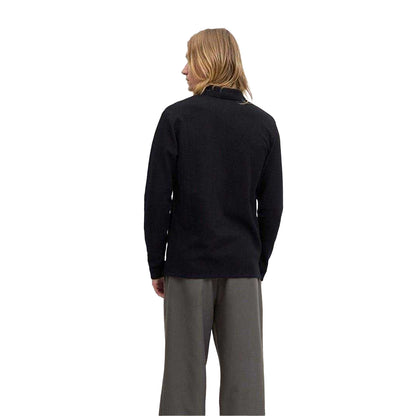 Black - Back - Jack And Jones Mens Textured Long-Sleeved Polo Shirt