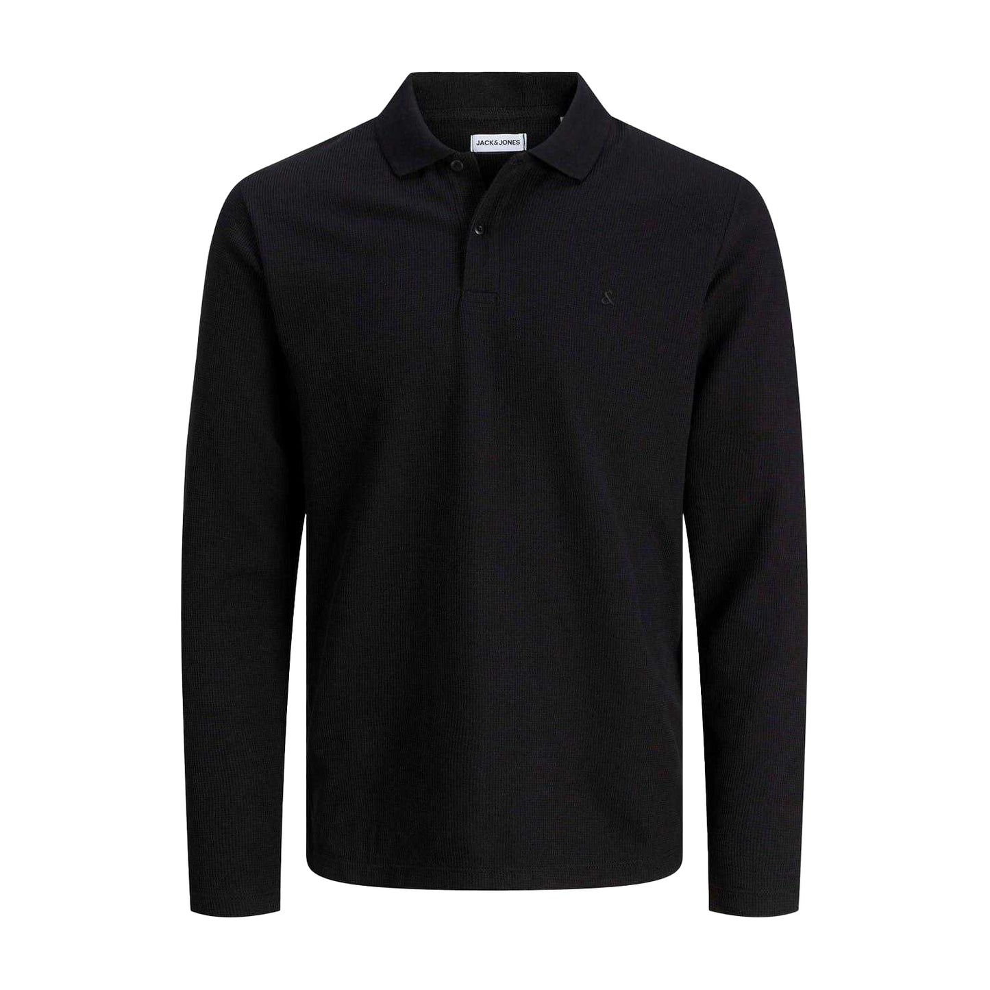 Black - Front - Jack And Jones Mens Textured Long-Sleeved Polo Shirt