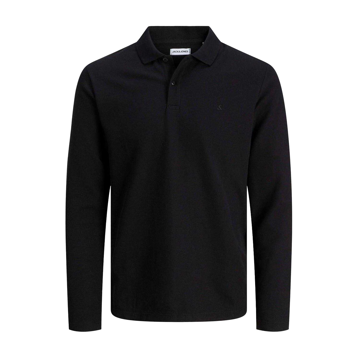 Black - Front - Jack And Jones Mens Textured Long-Sleeved Polo Shirt