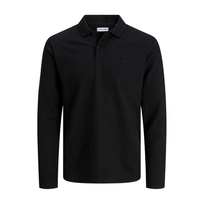 Black - Front - Jack And Jones Mens Textured Long-Sleeved Polo Shirt