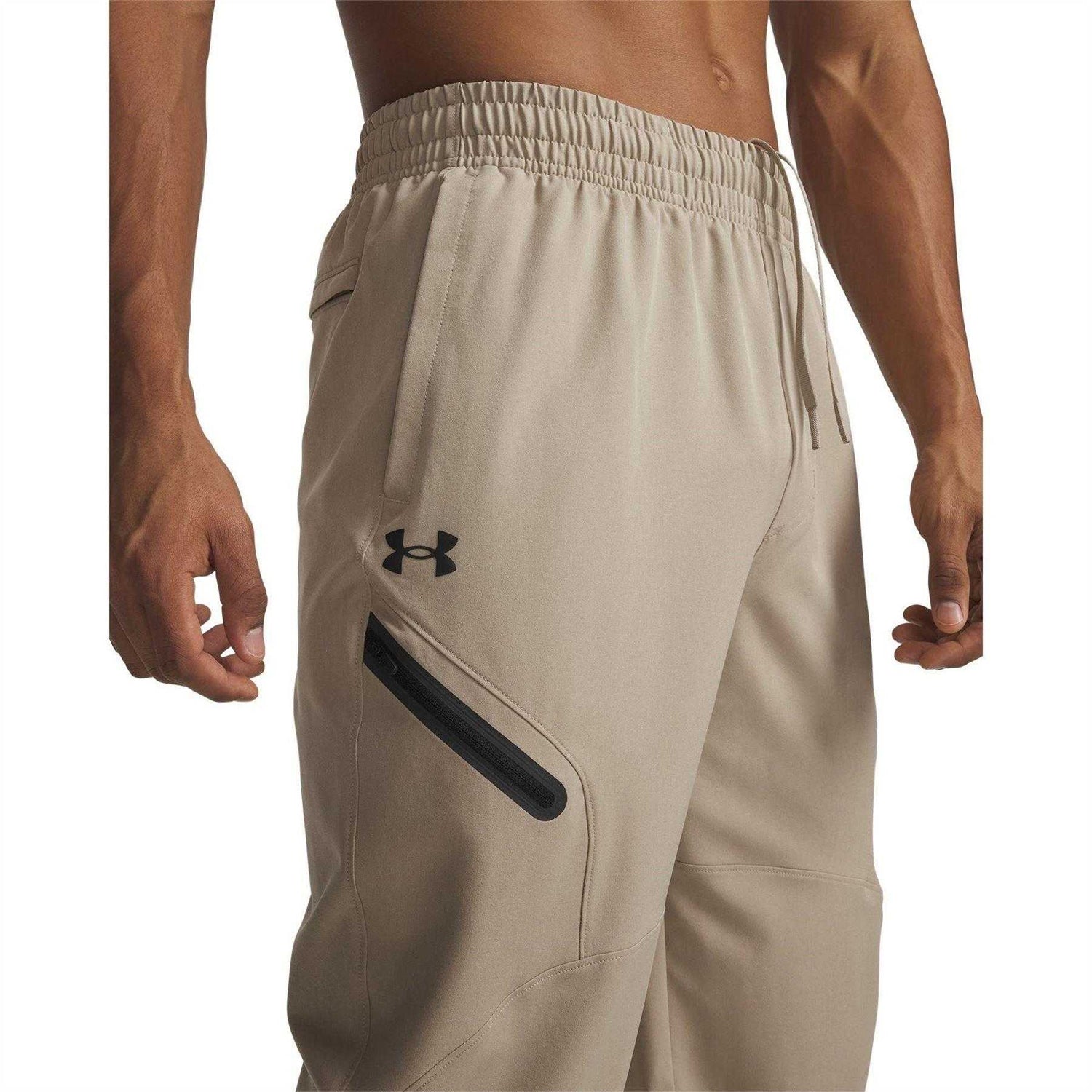 Beige-Black - Side - Under Armour Mens Unstoppable Woven Joggers