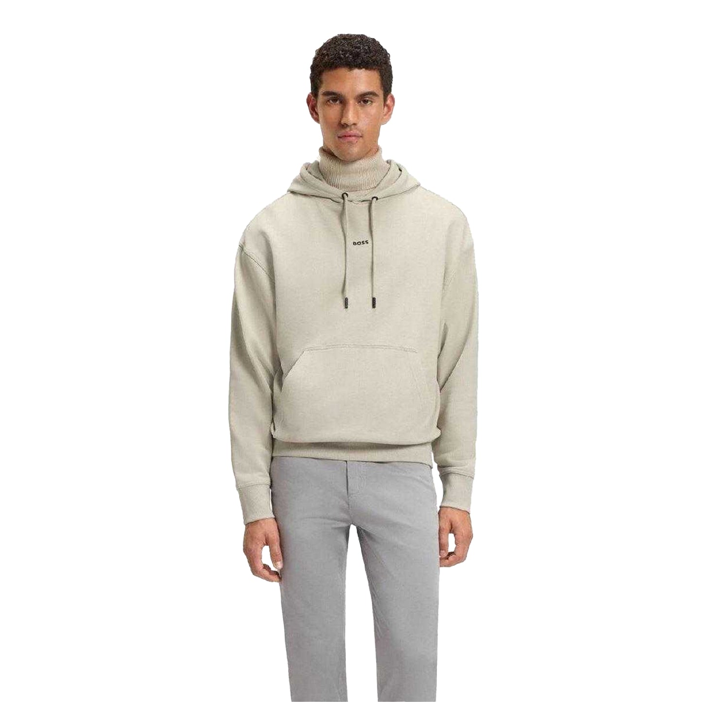 Beige - Side - Boss Mens Cotton Regular Long-Sleeved Pullover Hoodie