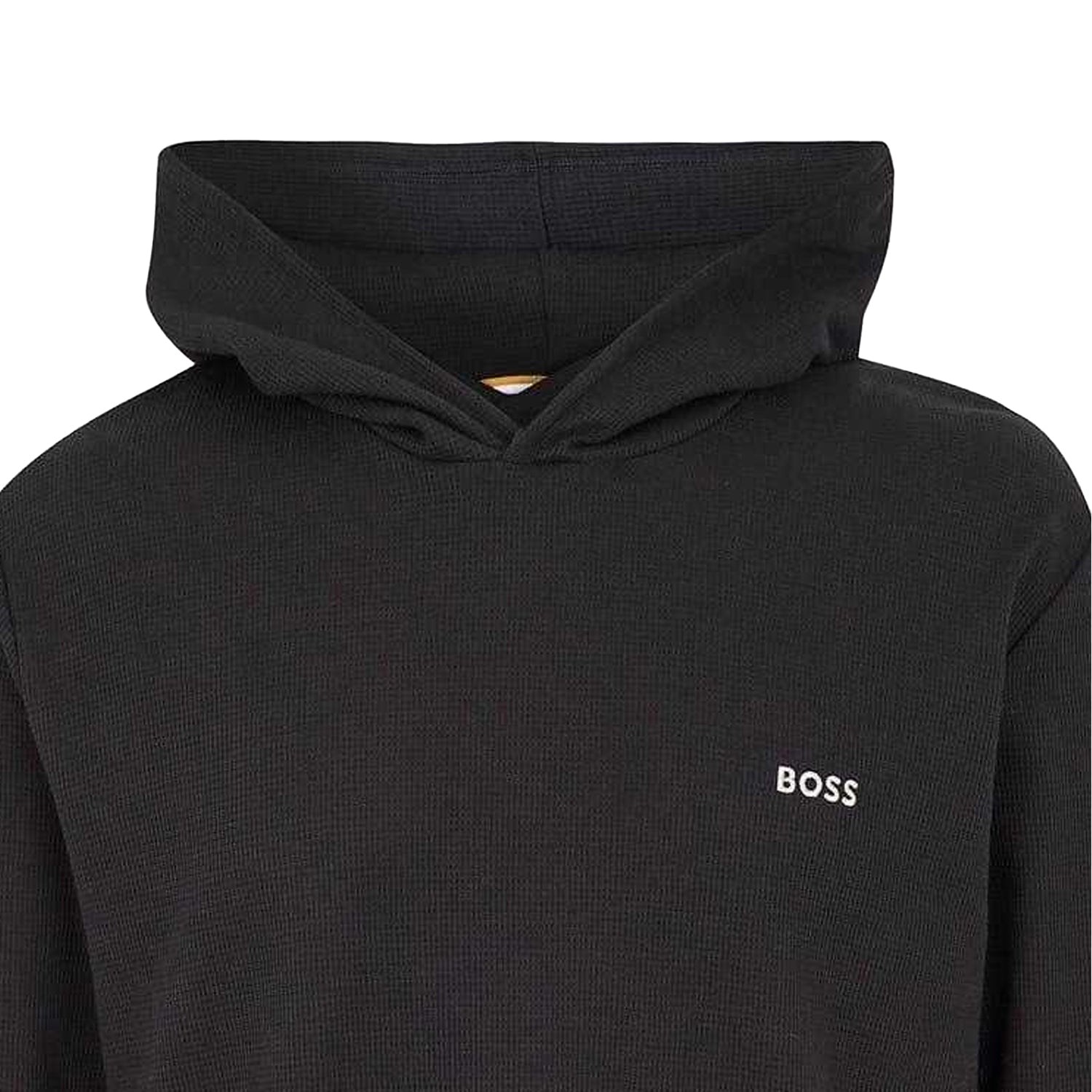 Black - Side - Boss Mens Waffle Knit Pullover Hoodie