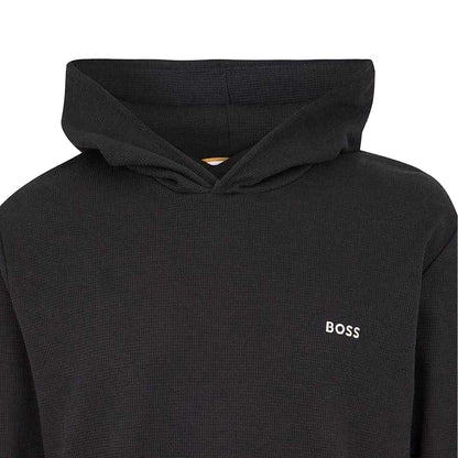 Black - Side - Boss Mens Waffle Knit Pullover Hoodie