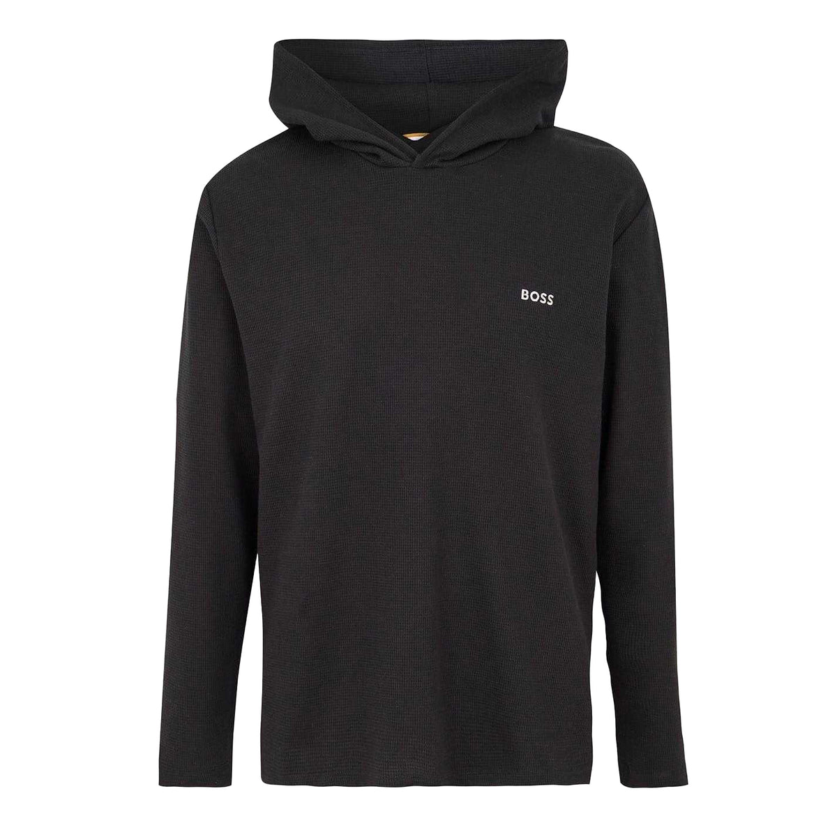 Black - Front - Boss Mens Waffle Knit Pullover Hoodie