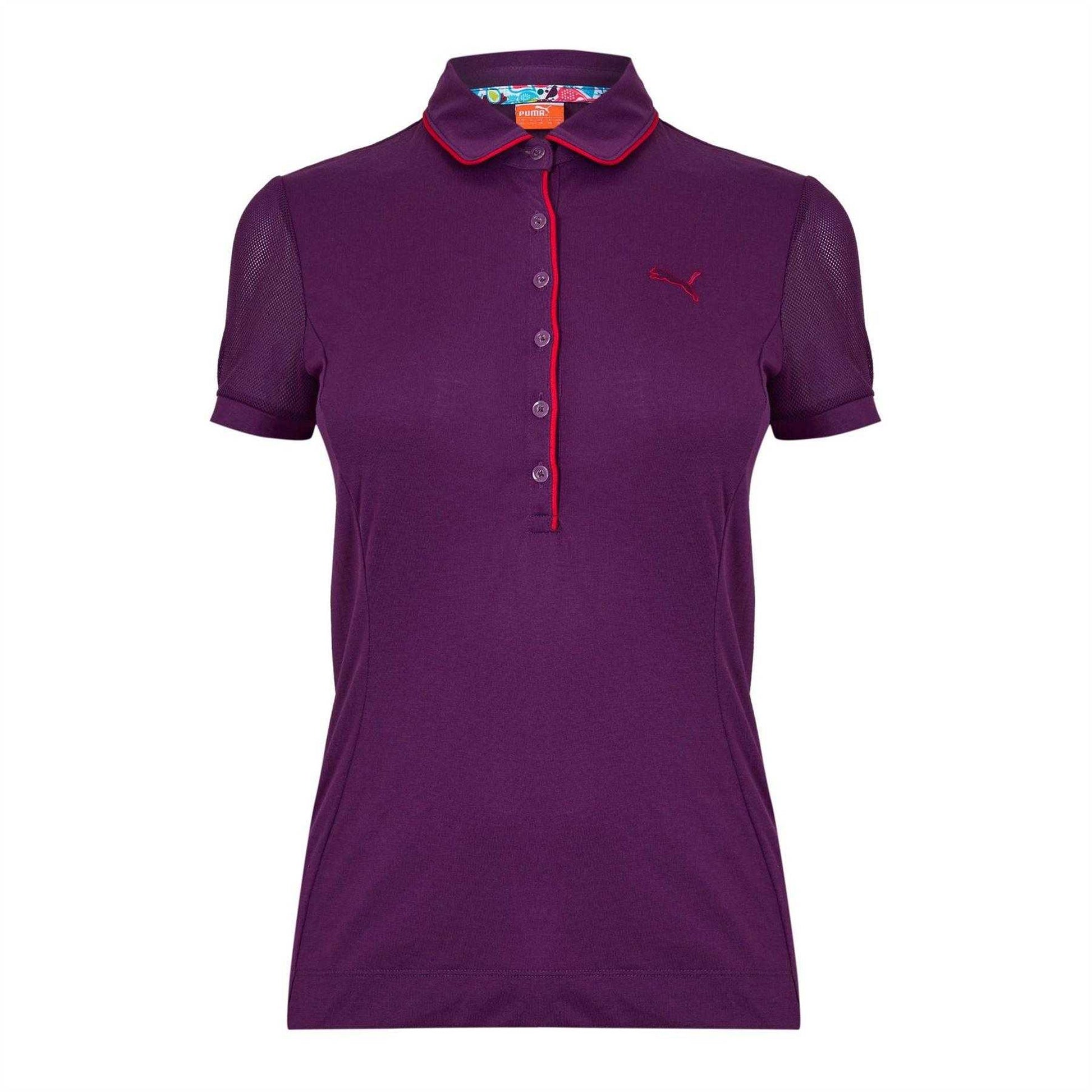 Purple - Front - Puma Womens-Ladies Novelty Mesh Sleeve Golf Polo Shirt