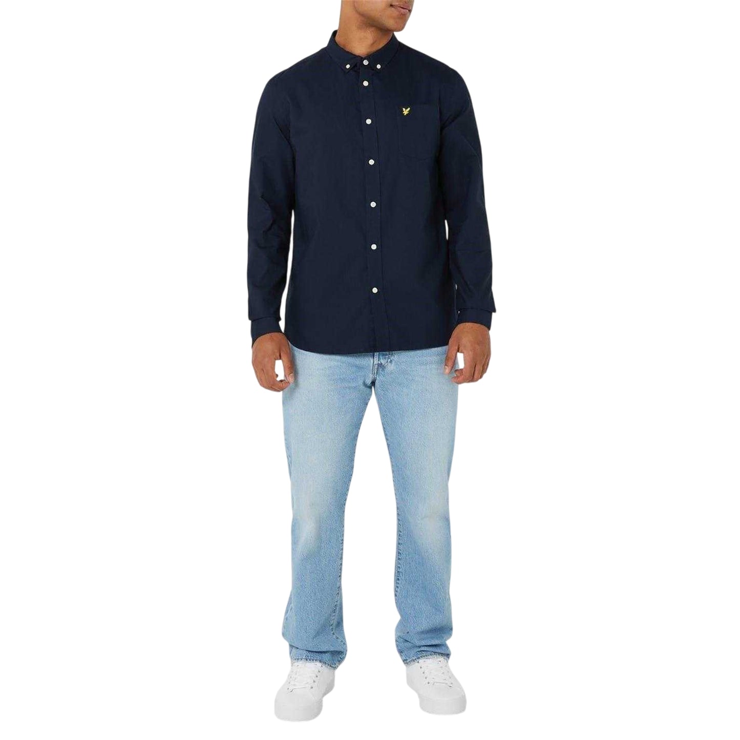Navy - Side - Lyle & Scott Mens Embroidered Logo Oxford Shirt