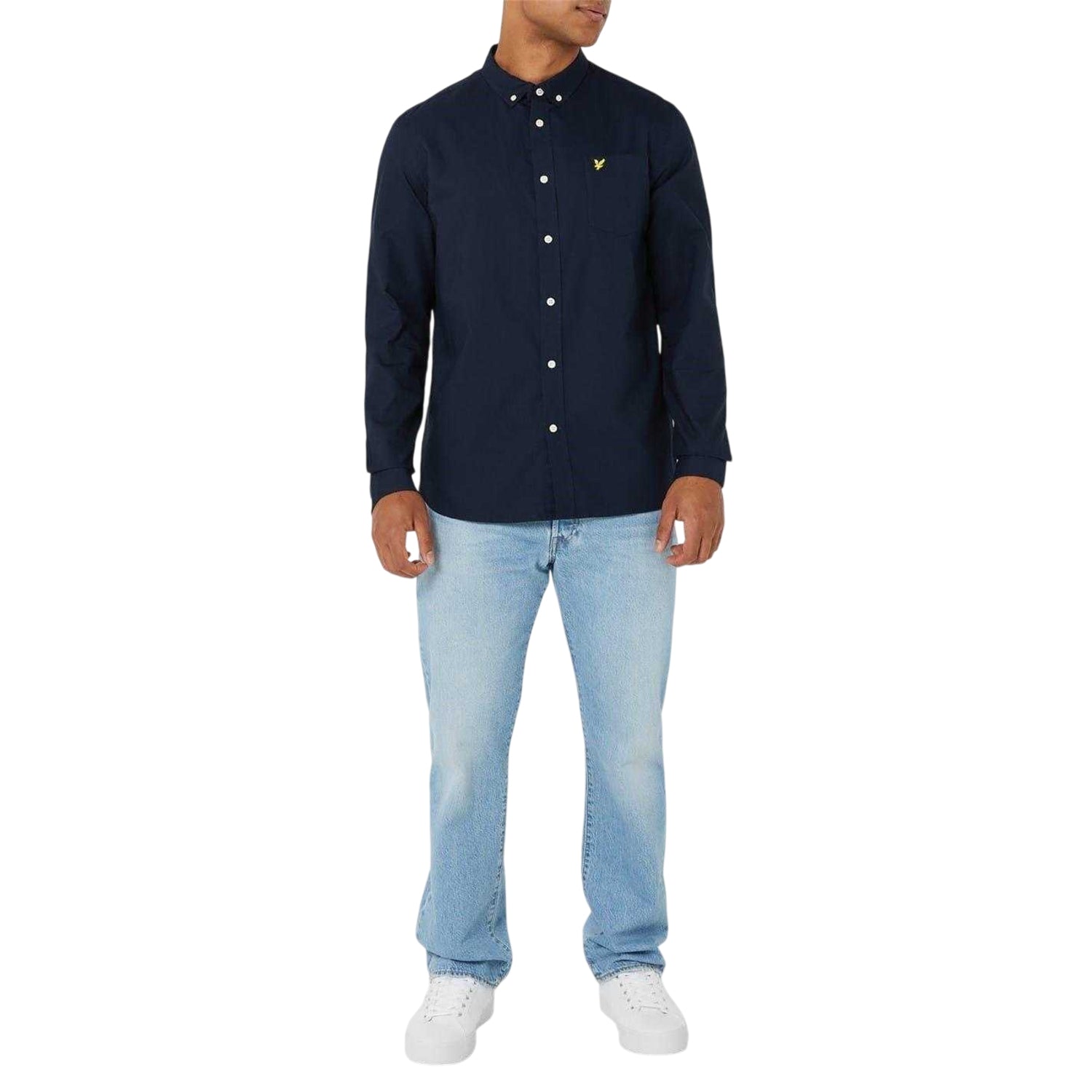 Navy - Side - Lyle & Scott Mens Embroidered Logo Oxford Shirt