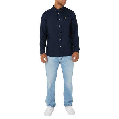 Navy - Side - Lyle & Scott Mens Embroidered Logo Oxford Shirt