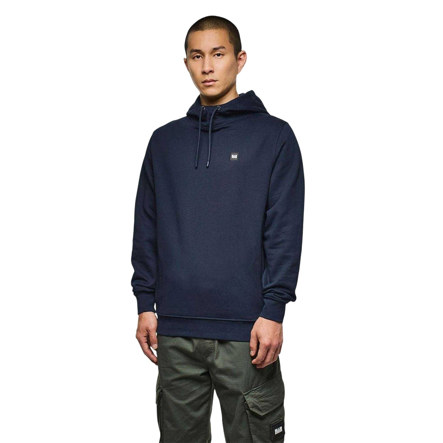 Navy - Side - Weekend Offender Mens Combed Cotton Hidden Pocket Drawstring Hoodie