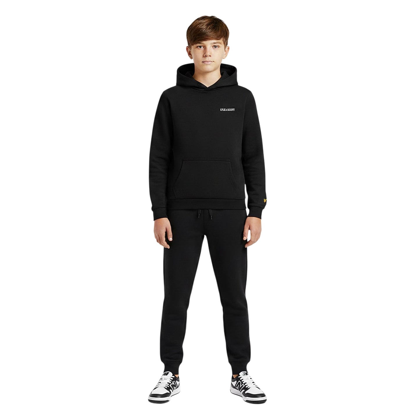 Jet Black - Side - Lyle & Scott Childrens-Kids Print Long-Sleeved Drawstring Hoodie