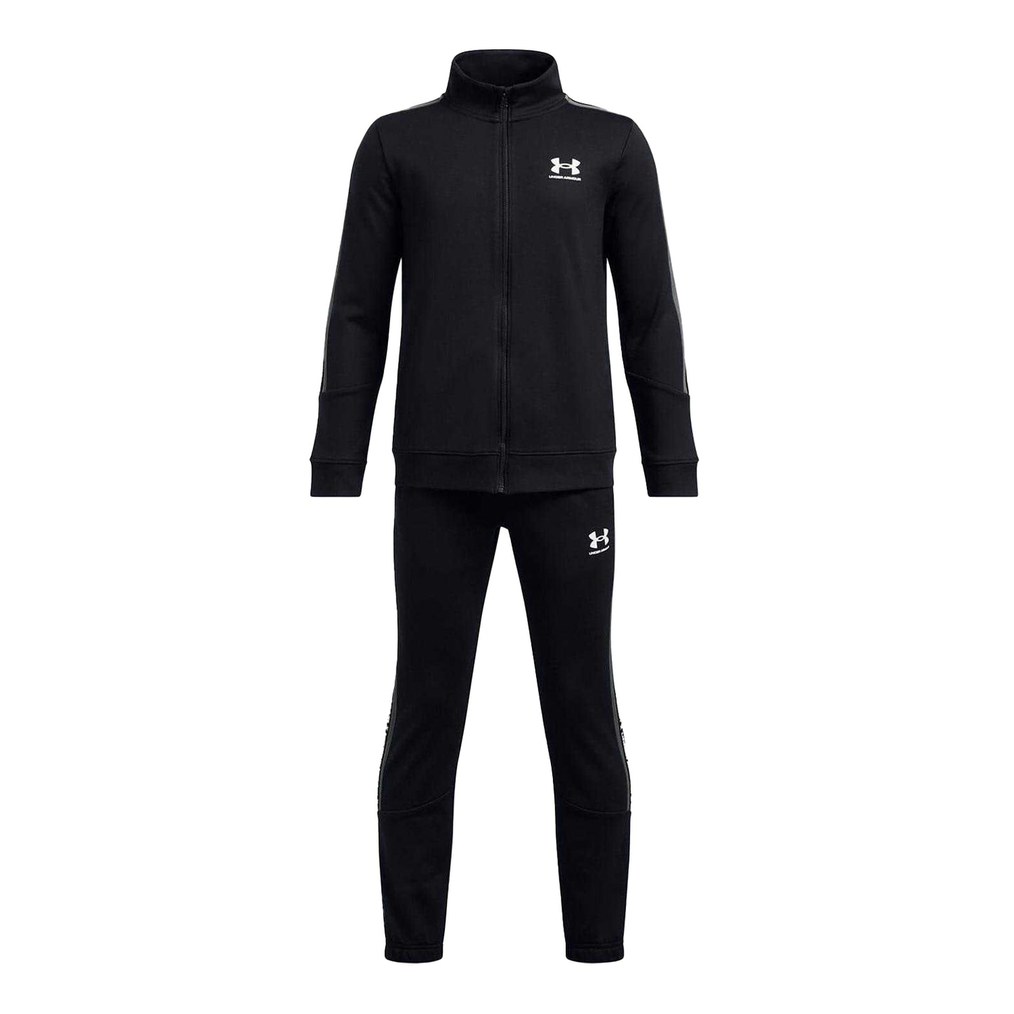 Black - Front - Under Armour Boys Icon Funnel Neck Long-Sleeved Tracksuit Set