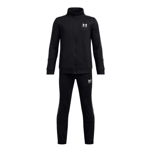 Black - Front - Under Armour Boys Icon Funnel Neck Long-Sleeved Tracksuit Set