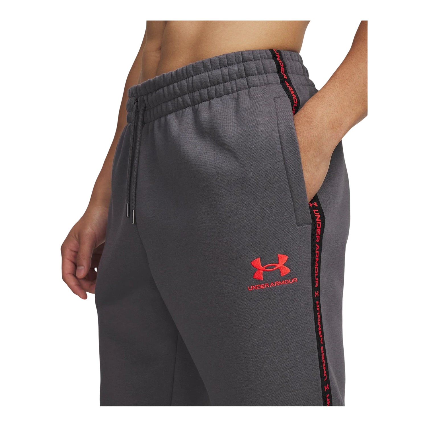 Castle Rock-Red - Side - Under Armour Mens Icon Fleece Tapered Joggers