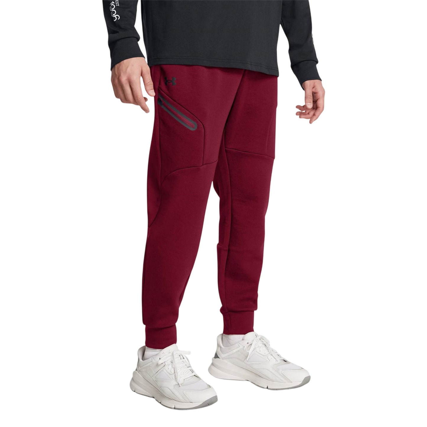 Red - Side - Under Armour Mens Unstoppable Fleece Slim Joggers