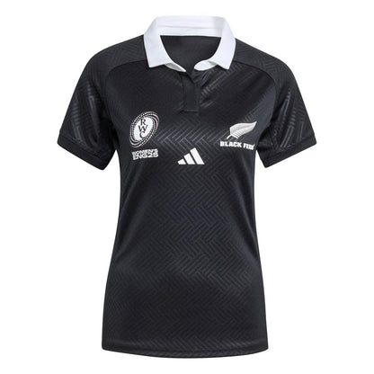 All Black - Front - Adidas Womens-Ladies Black Ferns 2025 Rugby Shirt