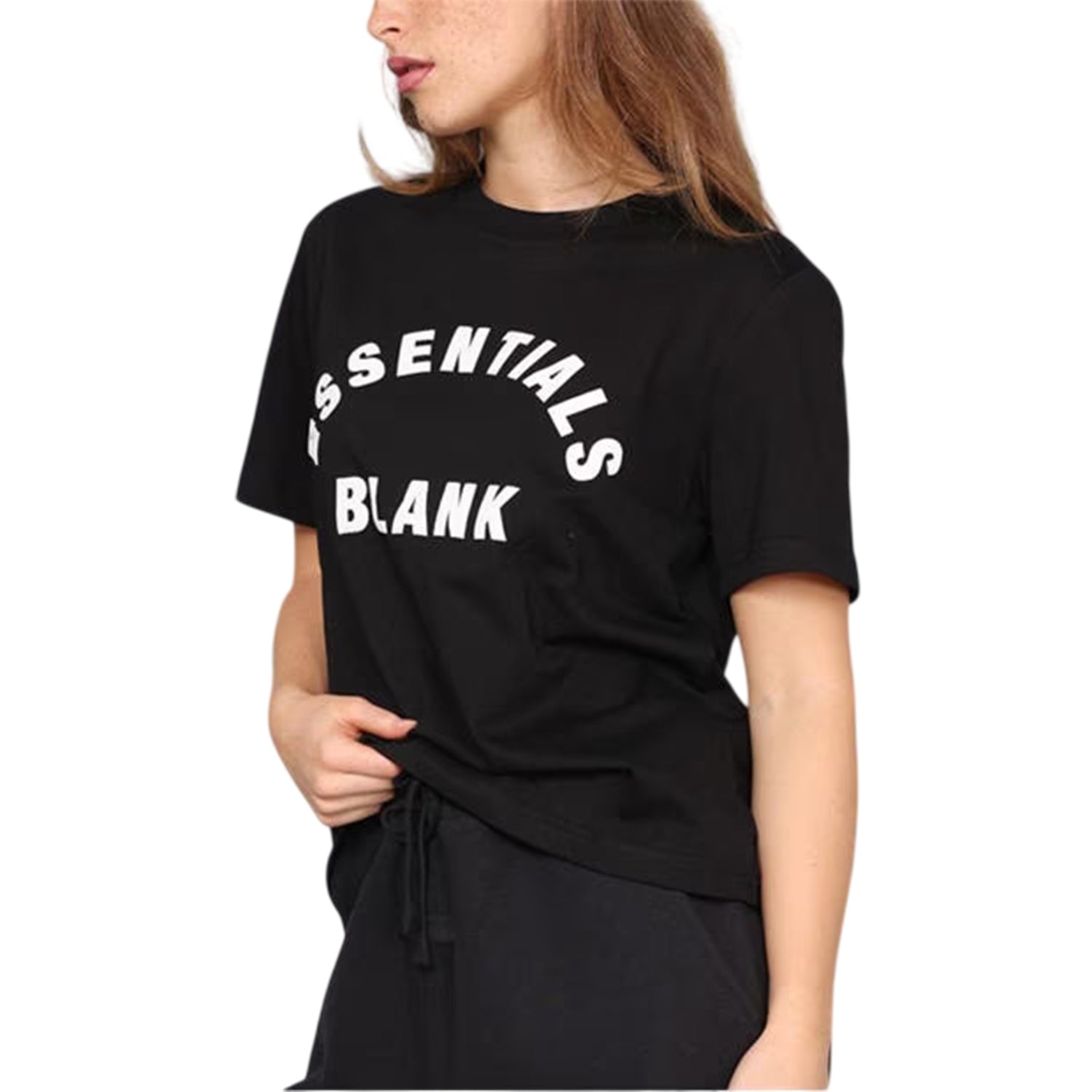 Black - Side - Blank Essentials Womens-Ladies Oversized Boyfriend T-Shirt